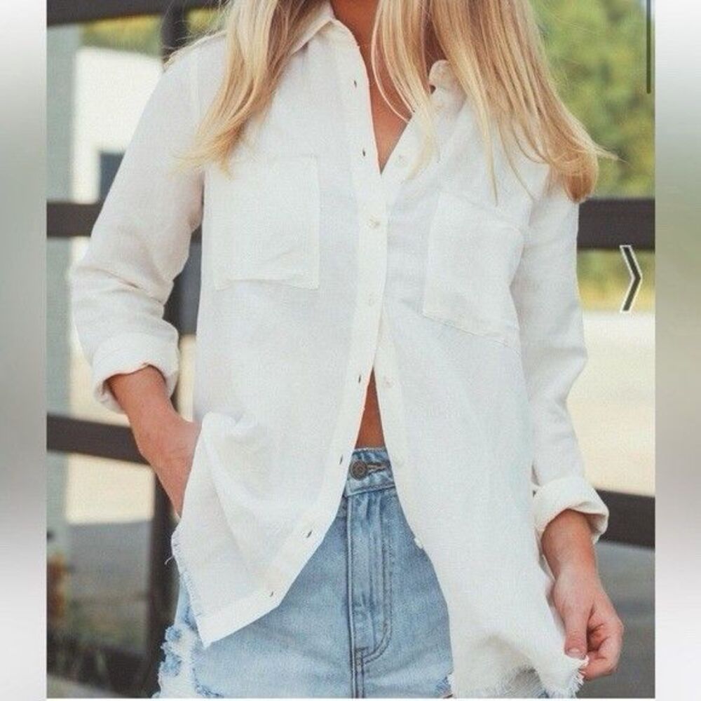Show Me Your Mumu Frayed Hem‎ Cream The Layer Shirt Size S